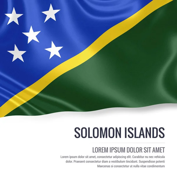 Salomonöarnas flagga. Silkeslen flagga Salomonöarna viftande på en isolerad vit bakgrund med vit Textområde för din annons meddelande. 3D-rendering. — Stockfoto
