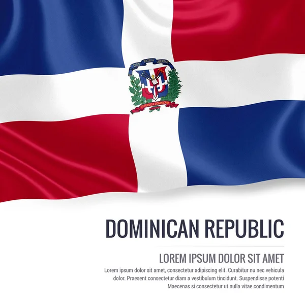 Dominican Republic flag. Silky flag of Dominican Republic waving on an isolated white background with the white text area for your advert message. 3D rendering. — Stock Photo, Image