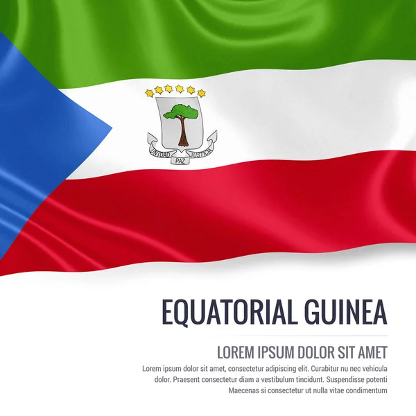 Флаг Экваториальной Гвинеи. Шелковый флаг Экваториальной Гвинеи на изолированном белом фоне с белым текстовым полем для рекламного сообщения. 3D рендеринг . — стоковое фото