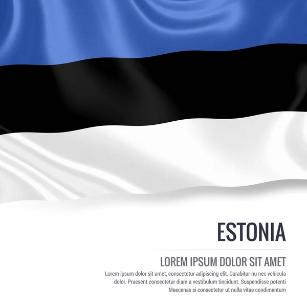 Bandera de Estonia. Bandera sedosa de Estonia ondeando sobre un fondo blanco aislado con el área de texto blanco para su mensaje de anuncio. Renderizado 3D . —  Fotos de Stock