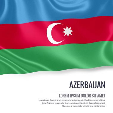 Azerbaycan bayrağı. İzole beyaz arka planda beyaz metin alanının reklam mesaj ile Azerbaycan sallayarak ipeksi bayrak. 3D render.