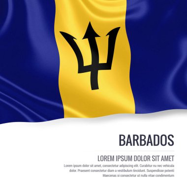 Barbados bayrağı. İzole beyaz arka planda beyaz metin alanı ilan mesajınız için Barbados sallayarak ipeksi bayrak. 3D render.