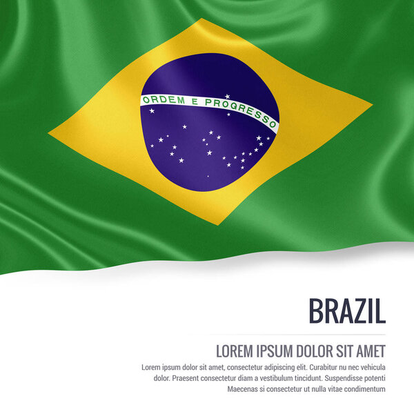 Brazil flag. Silky flag of Brazil waving on an isolated white background with the white text area for your advert message. 3D rendering. — Stock Photo, Image