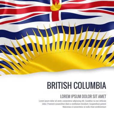 Kanada devlet British Columbia bayrak izole beyaz arka plan üzerinde sallayarak. Eyalet adı ve metin alanının mesajın için.