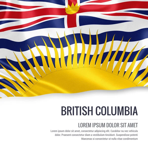 Bandiera canadese della Columbia Britannica sventola su uno sfondo bianco isolato. Nome dello Stato e area di testo del messaggio . — Foto Stock