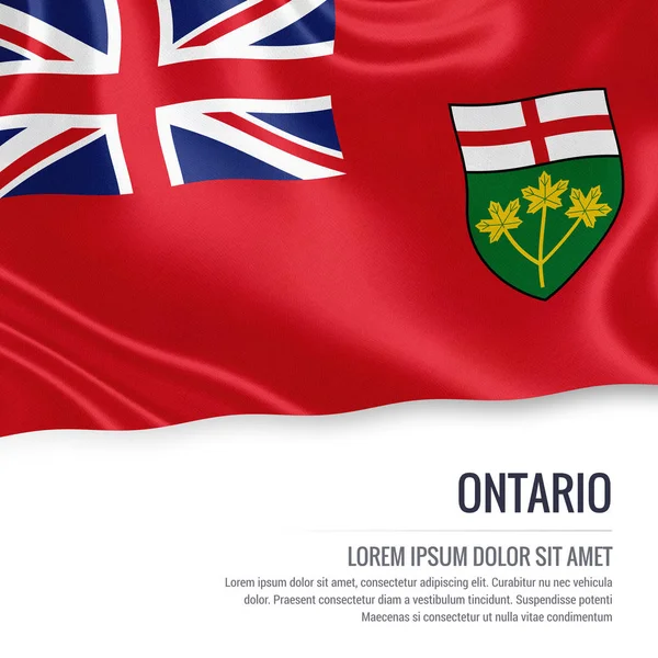 Bandiera canadese dell'Ontario che sventola su uno sfondo bianco isolato. Nome dello Stato e area di testo del messaggio . — Foto Stock