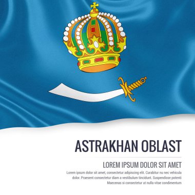 Rus Devlet Astrahan Oblast bayrak izole beyaz arka plan üzerinde sallayarak. Eyalet adı ve metin alanının mesajınız için. 3D çizim.