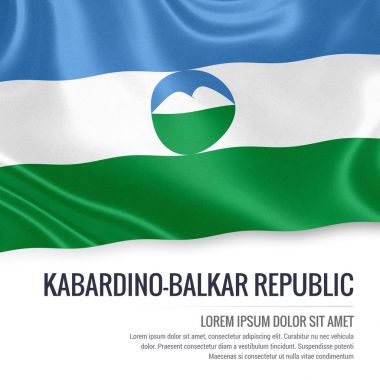 Rus Devlet Kabardey Balkar Cumhuriyeti bayrağı sallayarak izole beyaz arka plan üzerinde. Eyalet adı ve metin alanının mesajınız için. 3D çizim.