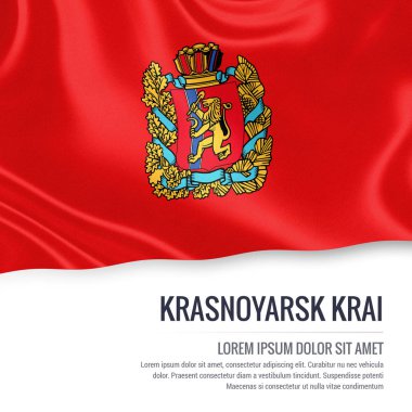 Rus Devlet Krasnoyarsk Krayı bayrak izole beyaz arka plan üzerinde sallayarak. Eyalet adı ve metin alanının mesajınız için. 3D çizim.