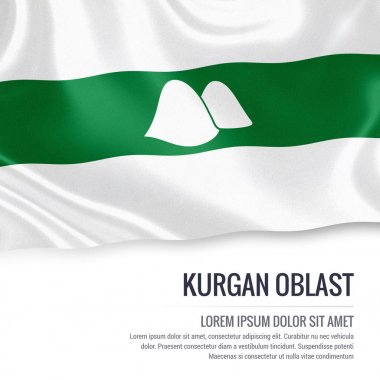 Rus Devlet Kurgan Oblastı bayrak izole beyaz arka plan üzerinde sallayarak. Eyalet adı ve metin alanının mesajınız için. 3D çizim.