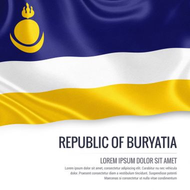 Rus Devlet Buryatia Cumhuriyeti bayrağı sallayarak izole beyaz arka plan üzerinde. Eyalet adı ve metin alanının mesajınız için. 3D çizim.