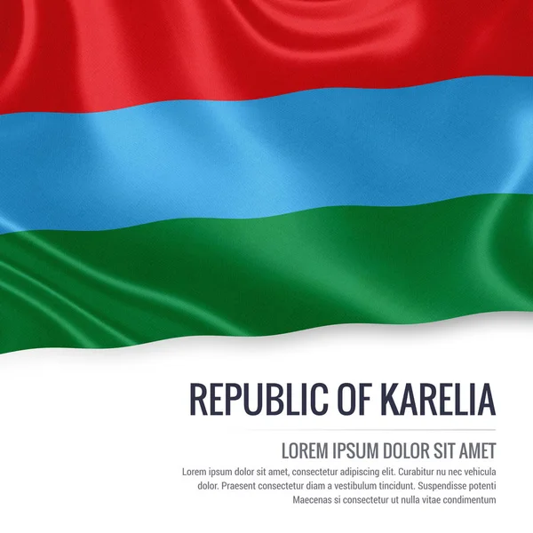 Bandeira russa da República da Carélia acenando sobre um fundo branco isolado. Indique o nome e a área de texto da sua mensagem. Ilustração 3D . — Fotografia de Stock