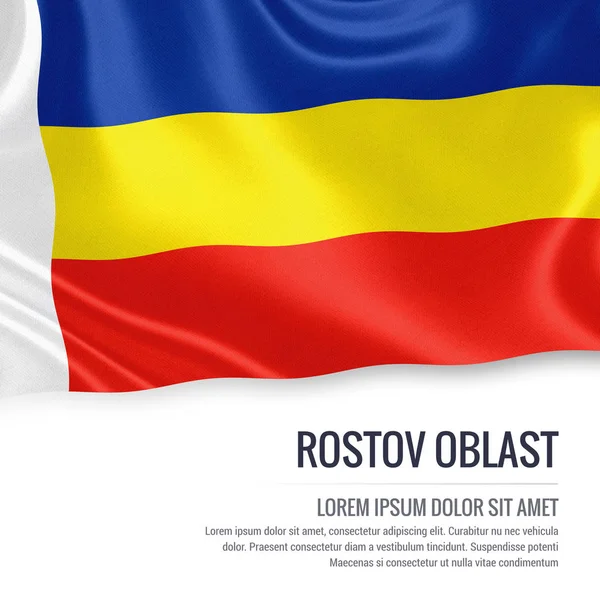 Estado russo bandeira do oblast de Rostov acenando em um fundo branco isolado. Indique o nome e a área de texto da sua mensagem. Ilustração 3D . — Fotografia de Stock
