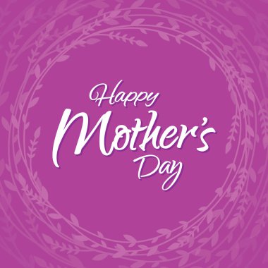 Mutlu anneler günü yazı. El ile el yapımı hat vektör çizim çiçek çelenk çizilmiş. Mor arka plan üzerine beyaz metin.