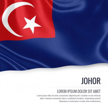 Johor bayrak. Malezya devlet Johor izole beyaz arka plan üzerinde sallayarak bayrak. Eyalet adı ve metin alanının mesajınız için. 3D çizim.