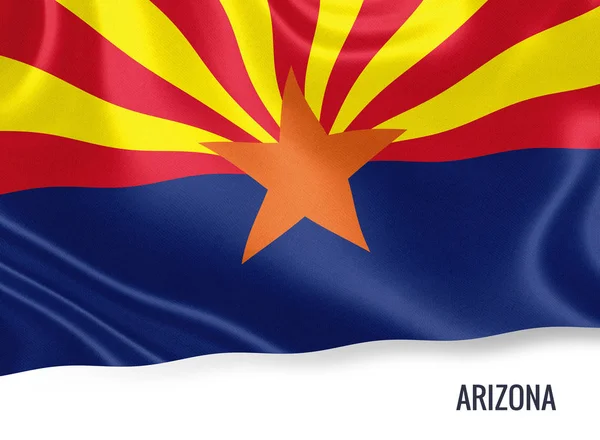 U.S. state Arizona flag waving on an isolated white background. State name included below the artwork. — Stock Photo, Image