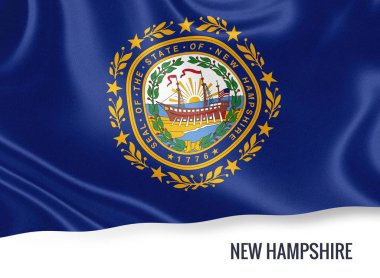 ABD devlet New Hampshire bayrak izole beyaz arka plan üzerinde sallayarak. Eyalet adı altında sanat dahil.