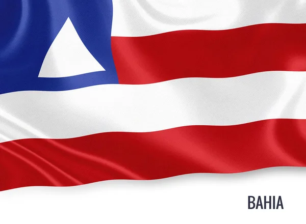 Brezilya devlet Bahia bayrak izole beyaz arka plan üzerinde sallayarak. Eyalet adı bayrağı altında bulunur. 3D render. — Stok fotoğraf