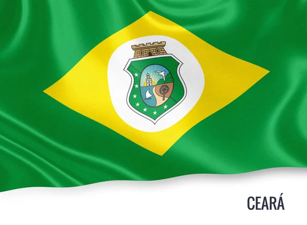 Brazilian state Ceara flag waving on an isolated white background. State name is included below the flag. 3D rendering. — Stock Photo, Image