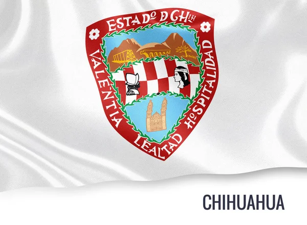 Мексиканського штату Чіуауа прапор махав на ізольованих білим тлом. Назва держави включено нижче прапор. 3D-рендерінг. — стокове фото