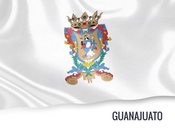 Мексиканського штату Гуанахуато прапор махав на ізольованих білим тлом. Назва держави включено нижче прапор. 3D-рендерінг. — стокове фото