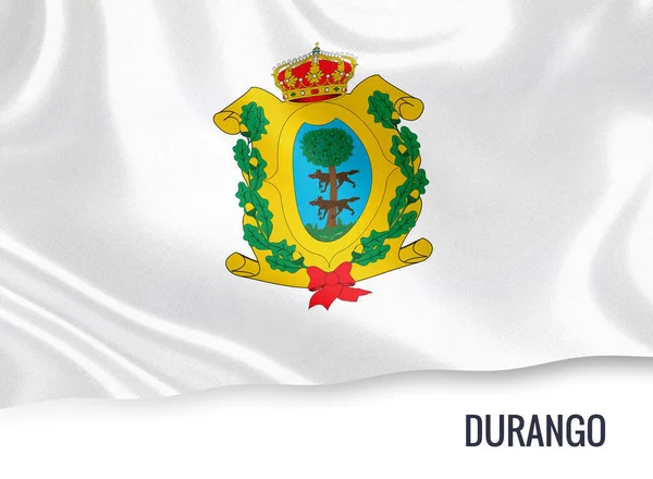 Мексиканському штаті Durango прапор махав на ізольованих білим тлом. Назва держави включено нижче прапор. 3D-рендерінг. — стокове фото