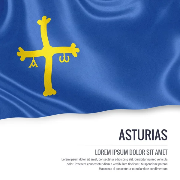 スペイン語の分離の白い背景の上を振っているアストゥリアス旗を状態します。状態の名前とメッセージのテキスト領域。3 d レンダリング. — ストック写真