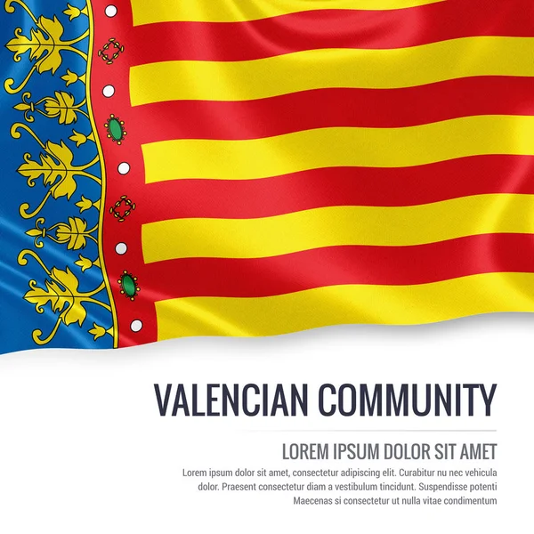 Spanish state Valencian Community flag waving on an isolated white background. State name and the text area for your message. 3D rendering.