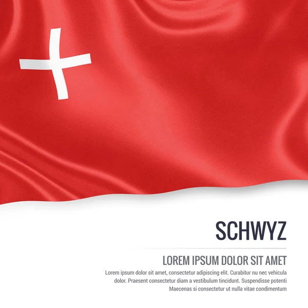 Bandera Suiza Estado Schwyz Ondeando Sobre Fondo Blanco Aislado Nombre — Foto de Stock