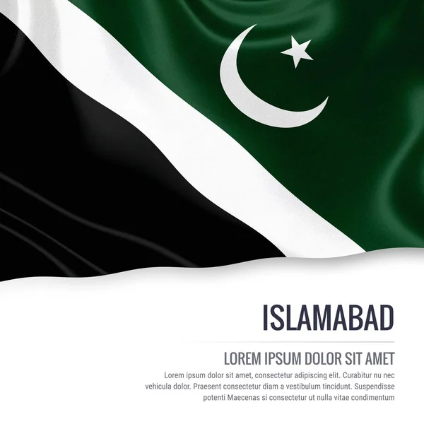 이슬라마바드 플래그입니다 바탕에 파키스탄의 이슬라마바드 흔드는의 이름과 메시지의 텍스트 영역입니다 — 스톡 사진