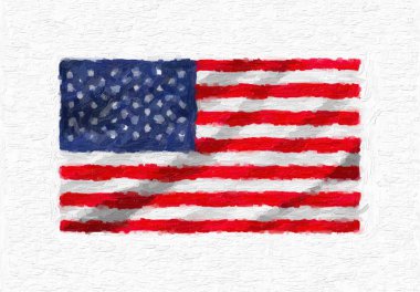 Amerika Birleşik Devletleri el ulusal bayrak sallayarak boyalı, yağlı boya beyaz tuval üzerinde 3d illüstrasyon izole.