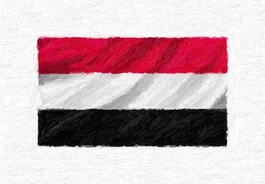 Yemen el sallayarak ulusal bayrak boyalı, yağlı boya beyaz tuval üzerinde 3d illüstrasyon izole.