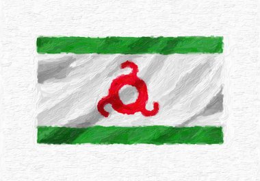 İnguşetya el sallayarak ulusal bayrak boyalı, yağlı boya beyaz tuval üzerinde 3d illüstrasyon izole.