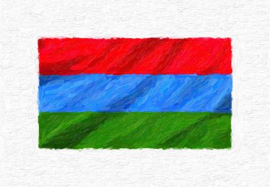 Karelya el sallayarak ulusal bayrak boyalı, yağlı boya beyaz tuval üzerinde 3d illüstrasyon izole.