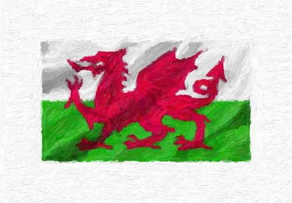 País Gales Pintado Mão Acenando Bandeira Nacional Pintura Óleo Isolada — Fotografia de Stock