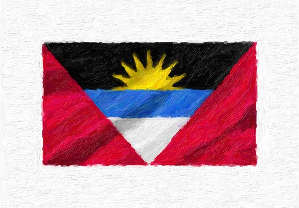 Antigua Barbura Ručně Malované Vlající Vlajka Olejová Malba Izolovaných Bílém — Stock fotografie