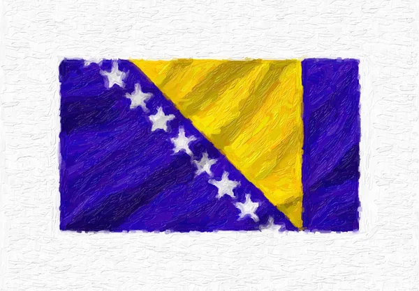 Bosnia Herzegovina Hand Painted Waving National Flag Oil Paint Isolated — Stock Photo, Image