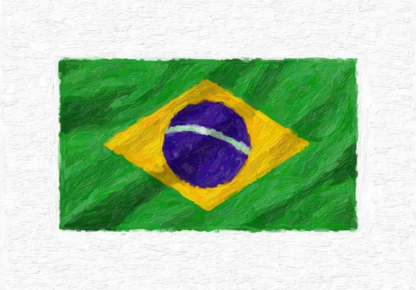 Brazil Hand Painted Waving National Flag Oil Paint Isolated White — Stock Photo, Image