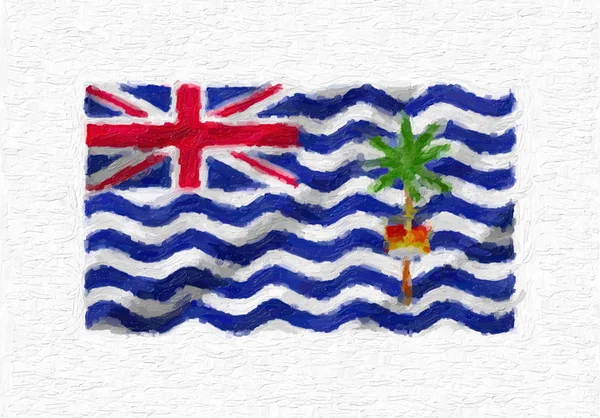 Brittiska Indiska Oceanöarna Handmålade Viftande Flagga Oljefärg Isolerade Vit Duk — Stockfoto