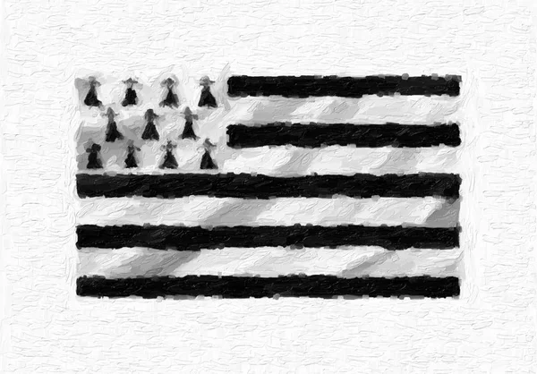 Brittany Ručně Malované Mávat Státní Vlajka Olejové Barvy Izolovaných Bílém — Stock fotografie