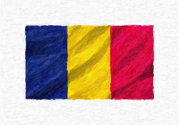 Tchad Handmålade Viftande Flagga Oljefärg Isolerade Vit Duk Illustration — Stockfoto