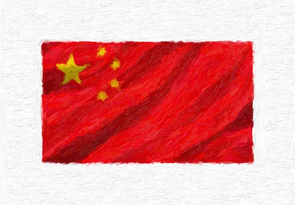 China Handbemaltes Schwenken Der Nationalflagge Ölfarbe Isoliert Auf Weißer Leinwand — Stockfoto