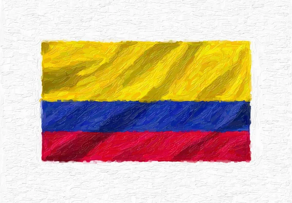 哥伦比亚手绘国旗 油画查出的白色画布 — 图库照片