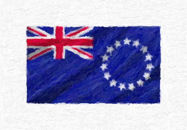 Cooköarna Handmålade Viftande Flagga Oljefärg Isolerade Vit Duk Illustration — Stockfoto