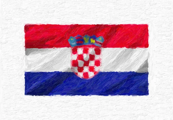 Croacia Pintada Mano Ondeando Bandera Nacional Pintura Óleo Aislada Sobre —  Fotos de Stock