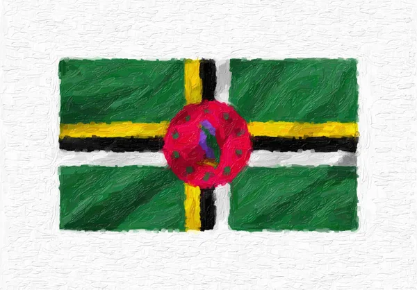 Dominica Pintada Mano Ondeando Bandera Nacional Pintura Óleo Aislada Sobre —  Fotos de Stock