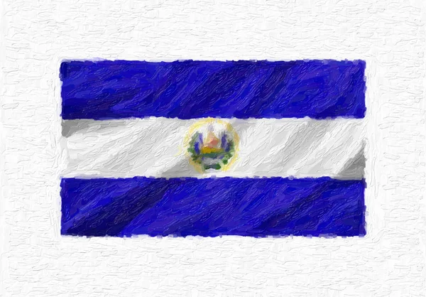 Salvador Handmålade Viftande Flagga Oljefärg Isolerade Vit Duk Illustration — Stockfoto