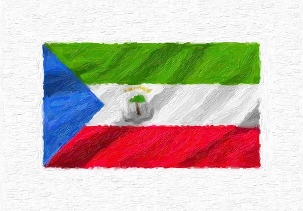 Håndmalt Ekvatorial Guinea Håndmalt Vifte Med Nasjonalt Flagg Oljemaling Isolert – stockfoto