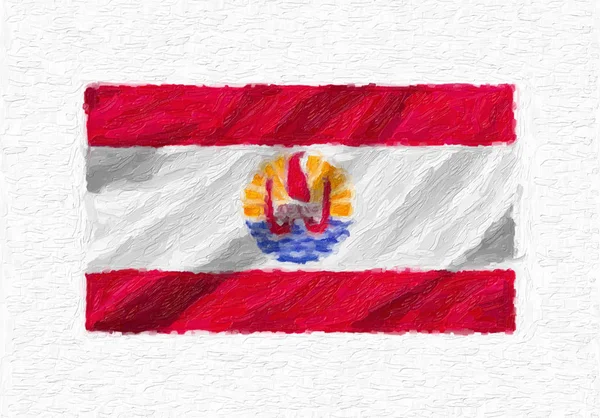 Французская Полинезия Ручная Роспись Национального Флага Масляная Краска Белом Полотне — стоковое фото