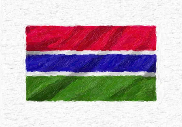 Gâmbia Pintado Mão Acenando Bandeira Nacional Pintura Óleo Isolada Tela — Fotografia de Stock